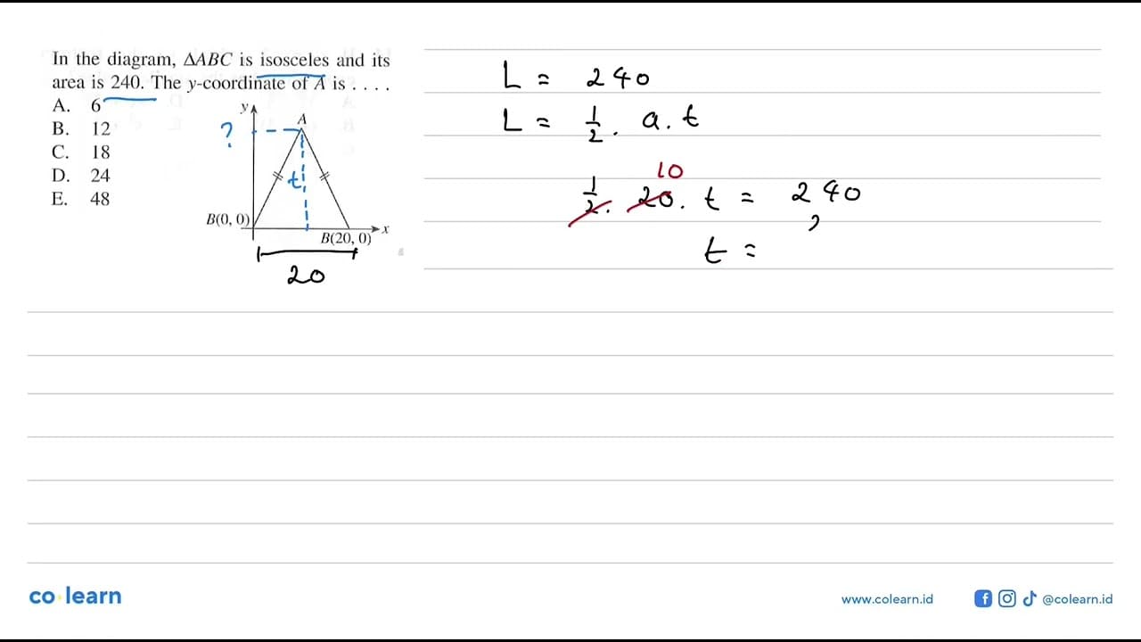 In the diagram, segitiga ABC is isosceles and its area is