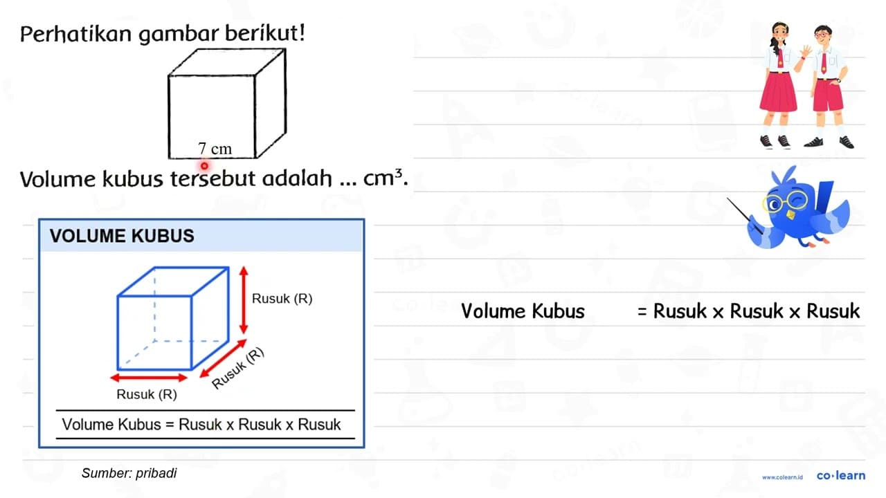 Perhatikan gambar berikut! 7 cm Volume kubus tersebut