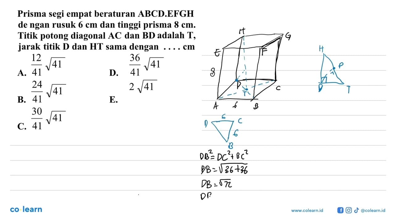 Prisma segi empat beraturan ABCD.EFGH de ngan rusuk 6 cm