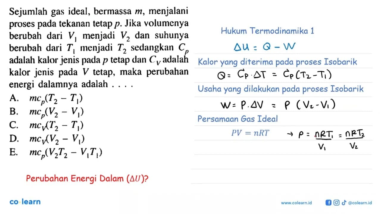 Sejumlah gas ideal, bermassa m, menjalani proses pada