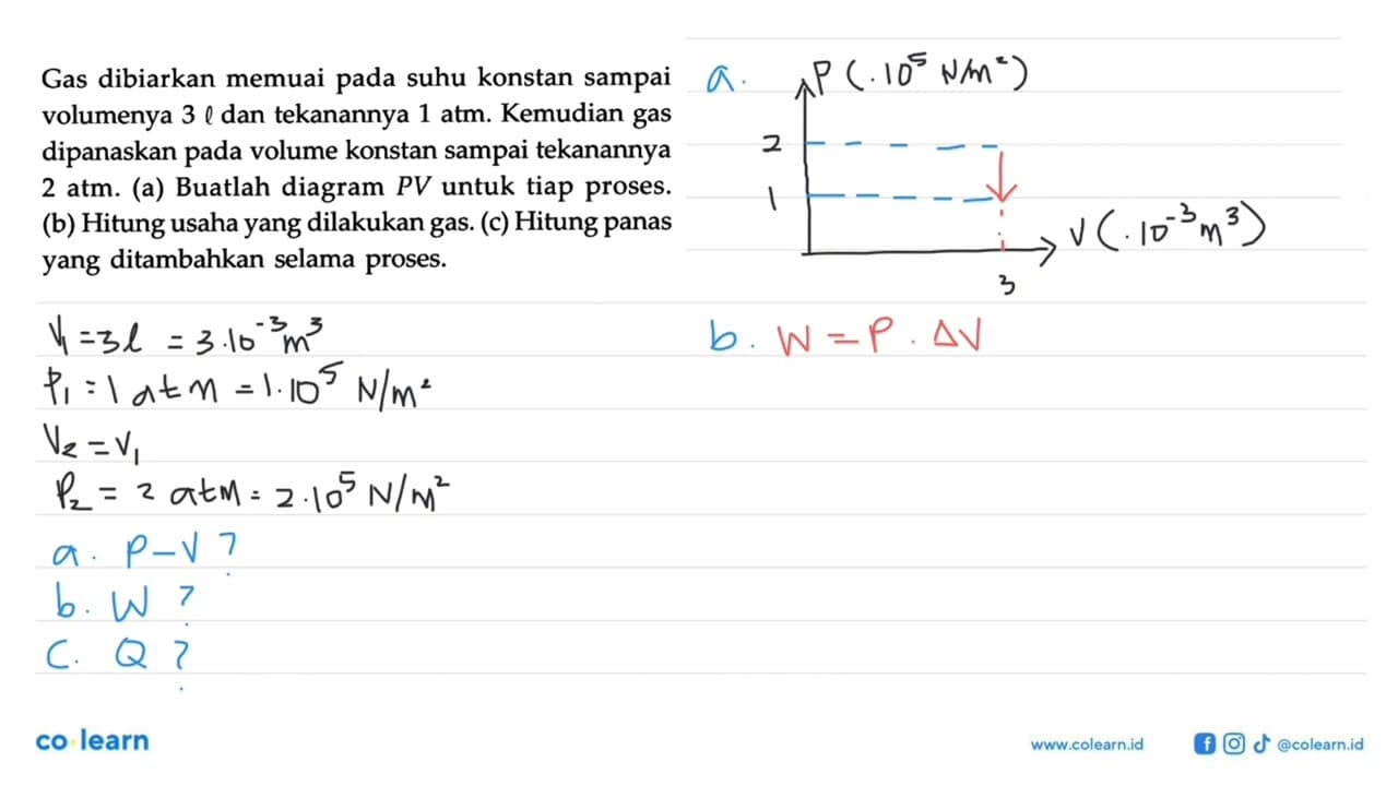 Gas dibiarkan memuai pada suhu konstan sampai volumenya 3 l