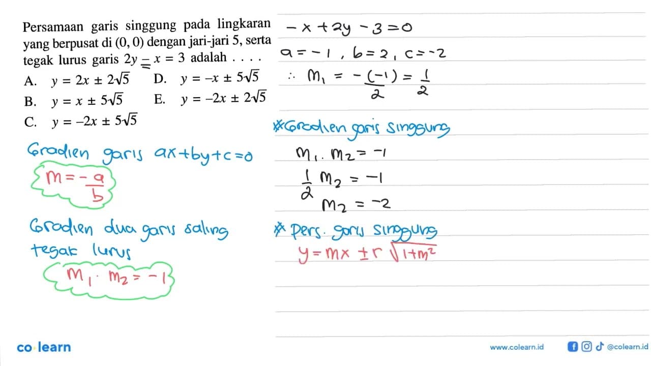 Persamaan garis singgung pada lingkaran yang berpusat di