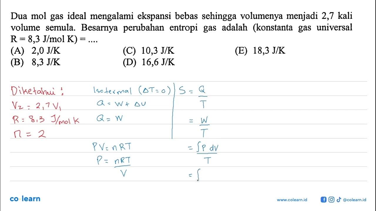 Dua mol gas ideal mengalami ekspansi bebas sehingga