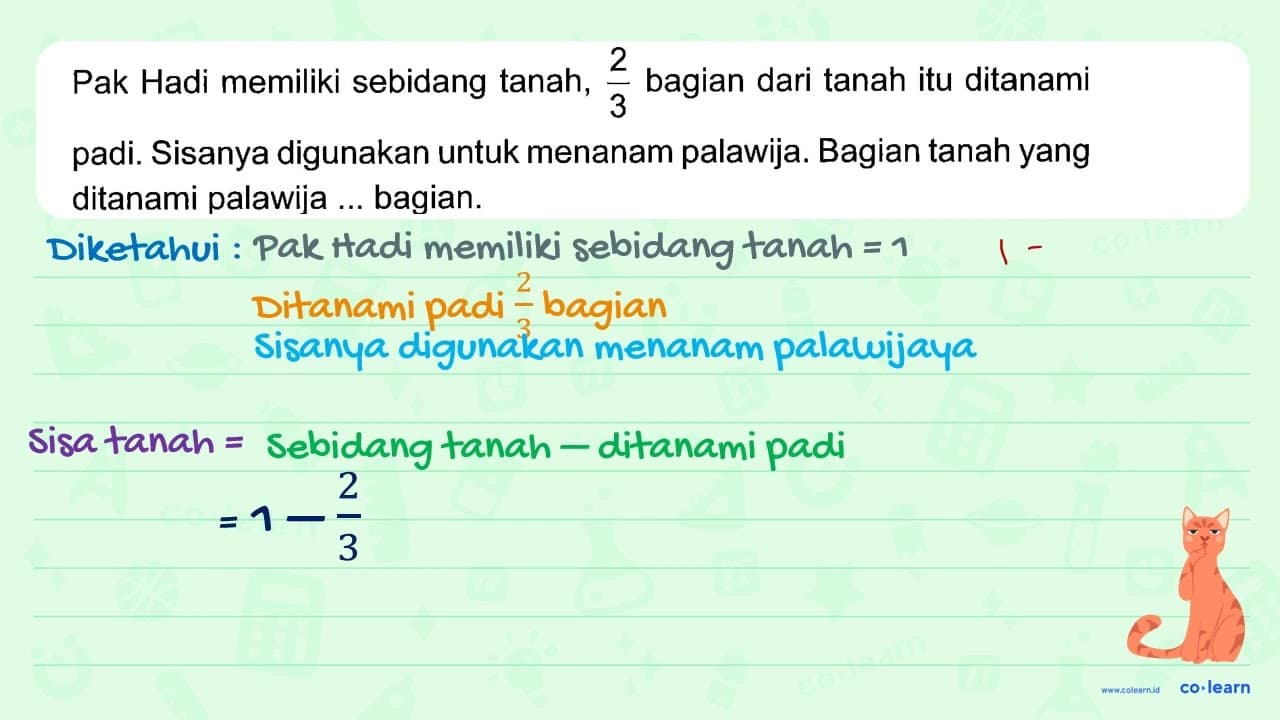 Pak Hadi memiliki sebidang tanah, 2/3 bagian dari tanah itu