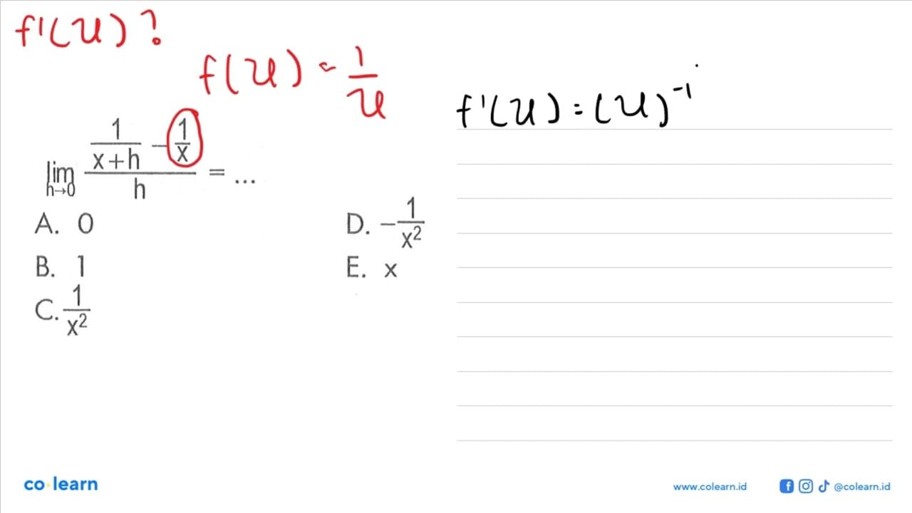 lim h->0 (1/(x+h)-1/x)/h=...