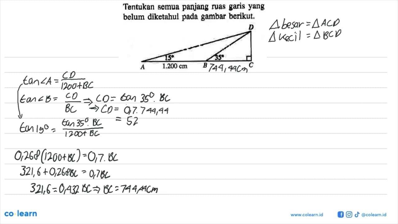 Tentukan semua panjang ruas garis yang belum diketahul pada