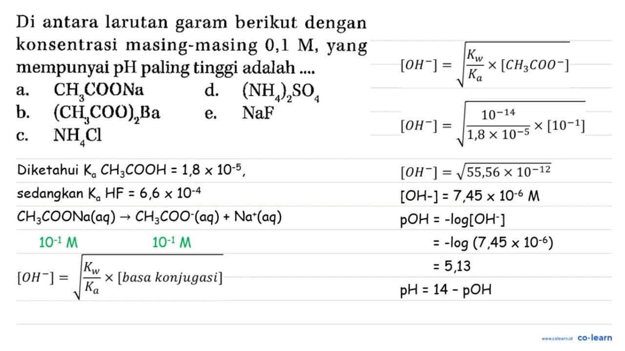 Di antara larutan garam berikut dengan konsentrasi