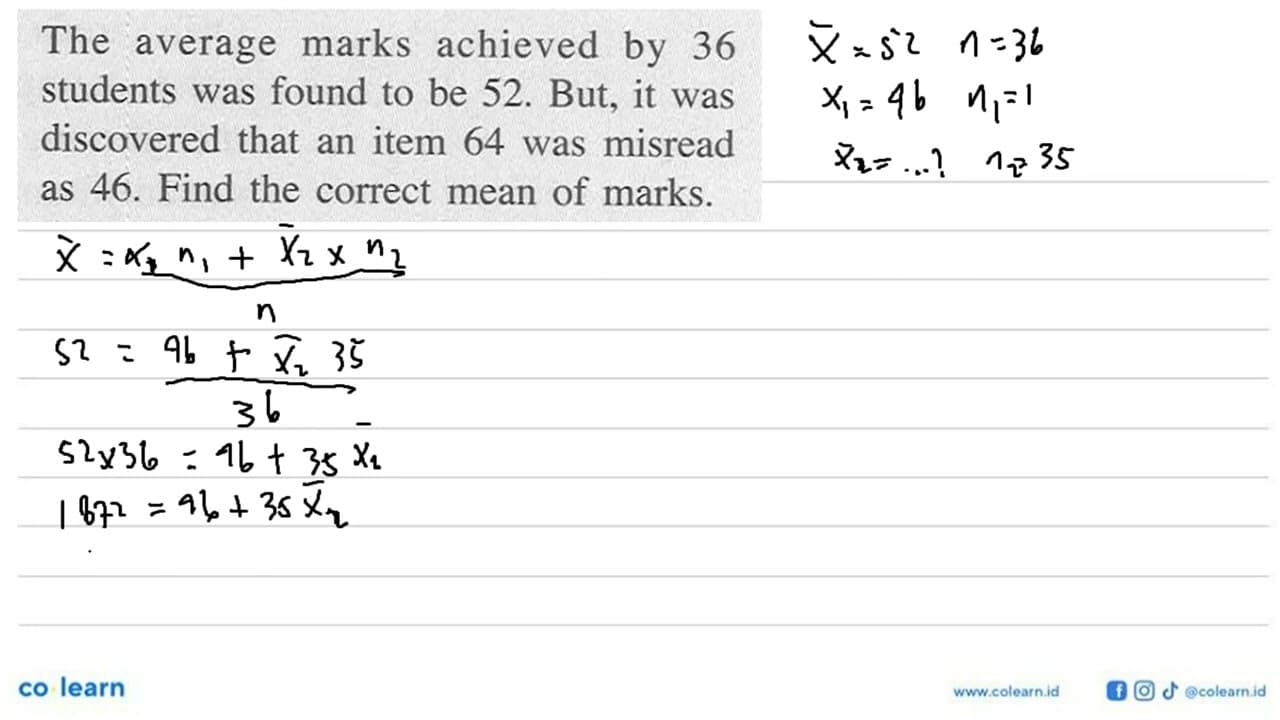 The average marks achieved by 36 students was found to be