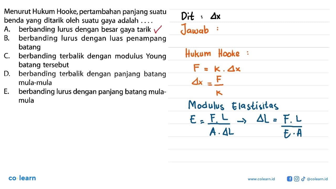 Menurut Hukum Hooke, pertambahan panjang suatu benda yang