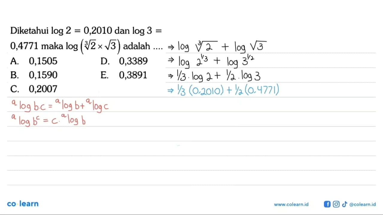 Diketahui log 2=0,2010 dan log 3=0,4771 maka