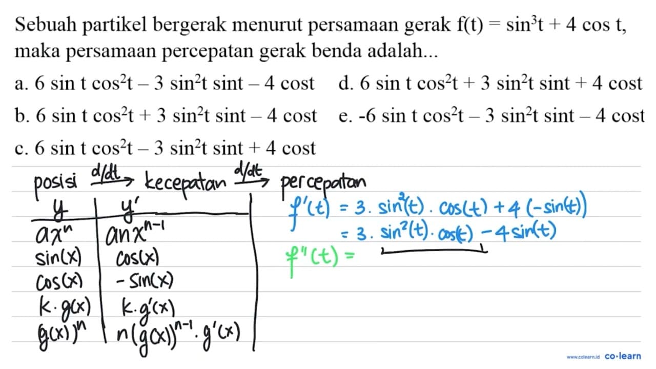 Sebuah partikel bergerak menurut persamaan gerak