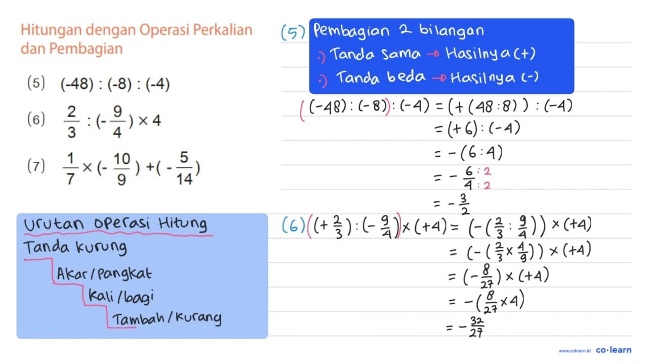 Hitungan dengan Operasi Perkalian dan Pembagian (5) (-48) :