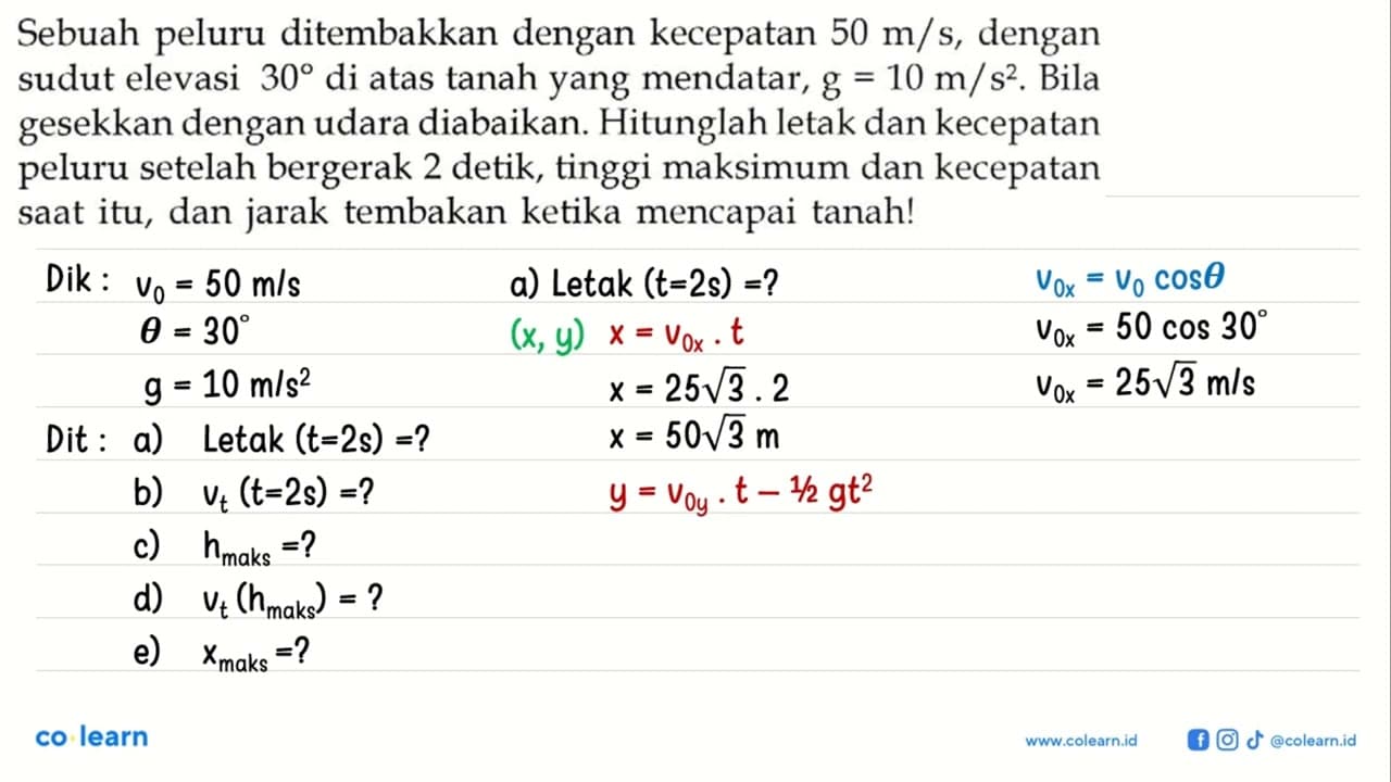 Sebuah peluru ditembakkan dengan kecepatan 50 m/s, dengan