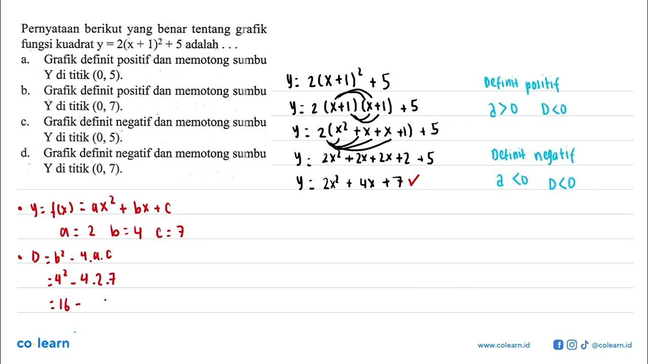 Pernyataan berikut yang benar tentang grafik fungsi kuadrat