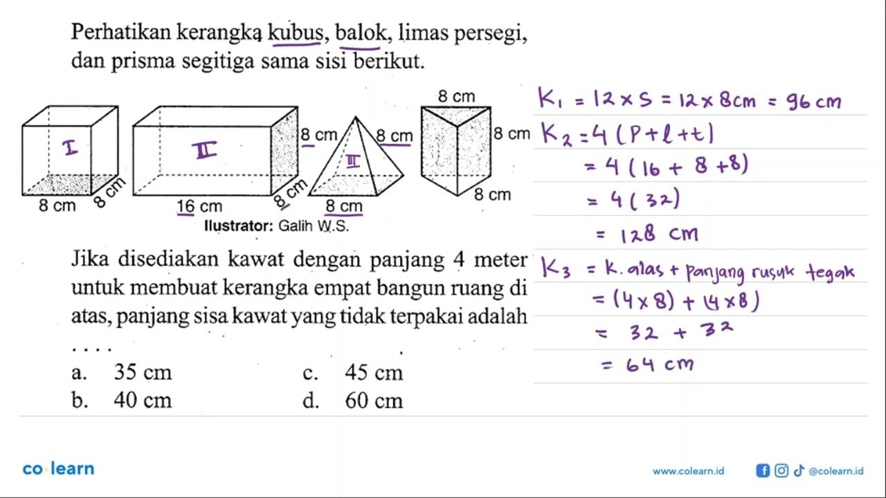 perhatikan kerangka kubus, balok, limas persegi, dan prisma