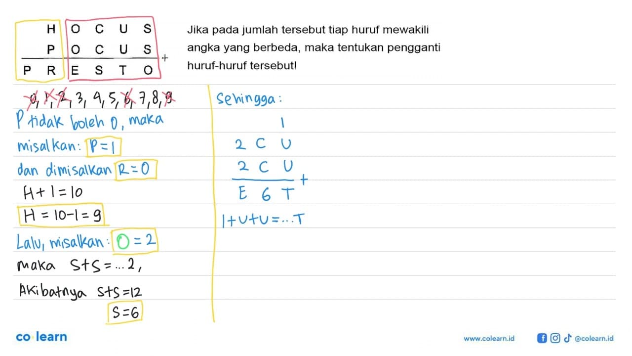 Jika pada jumlah tersebut tiap huruf mewakili angka yang