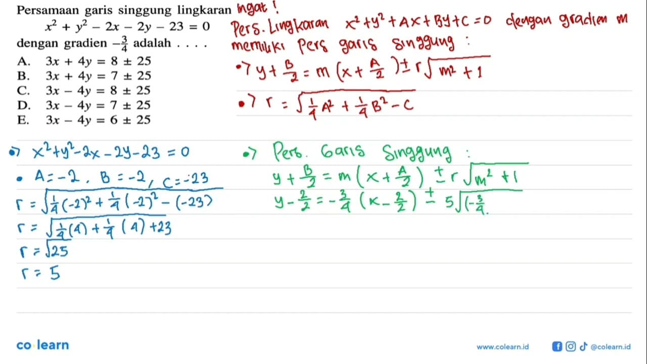 Persamaan garis singgung lingkaran x^2+y^2-2x-2y-23=0