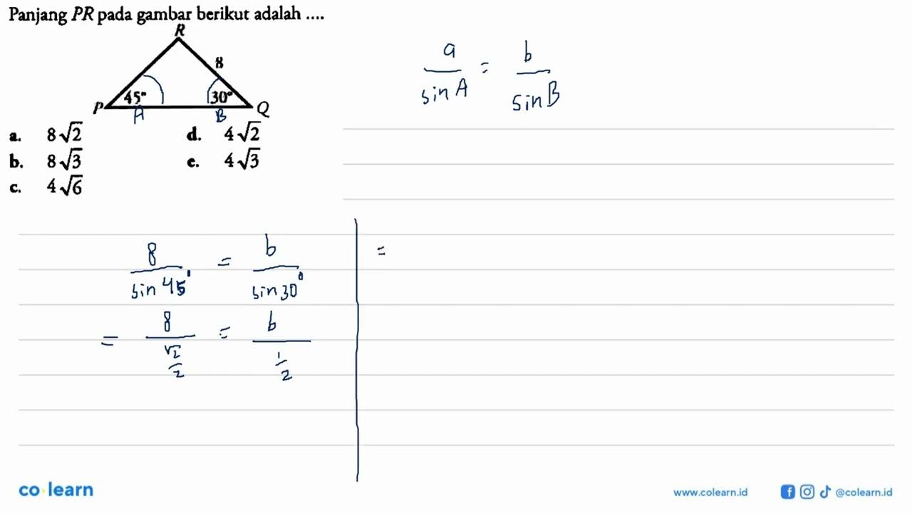 Panjang PR pada gambar berikut adalah .... 8 45 30