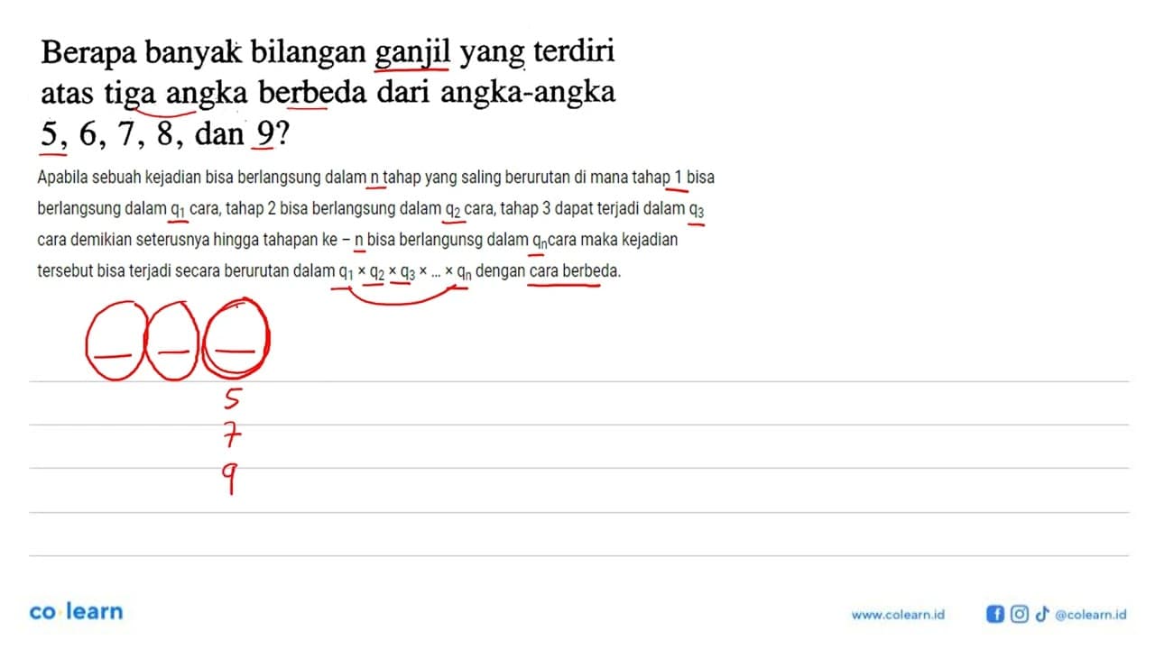 Berapa banyak bilangan ganjil yang terdiri atas tiga angka