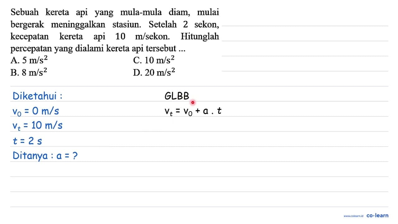 Sebuah kereta api yang mula-mula diam, mulai bergerak