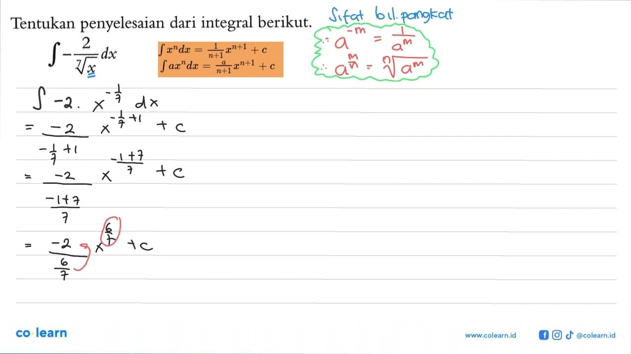 Tentukan penyelesaian dari integral berikut. integral