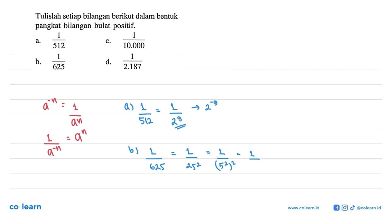 Tulislah setiap bilangan berikut dalam bentuk pangkat