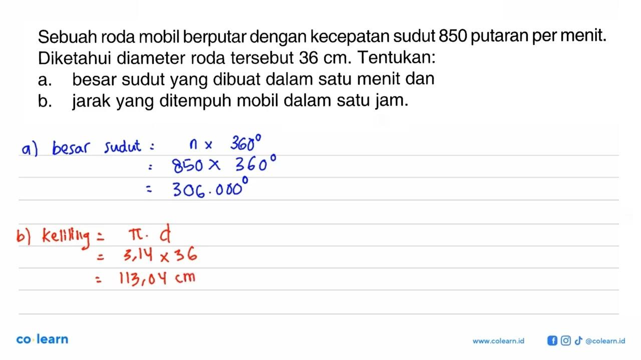 Sebuah roda mobil berputar dengan kecepatan sudut 850