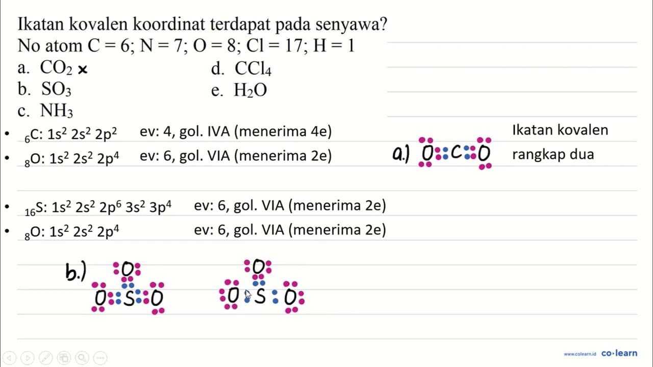 Ikatan kovalen koordinat terdapat pada senyawa? No atom C=6