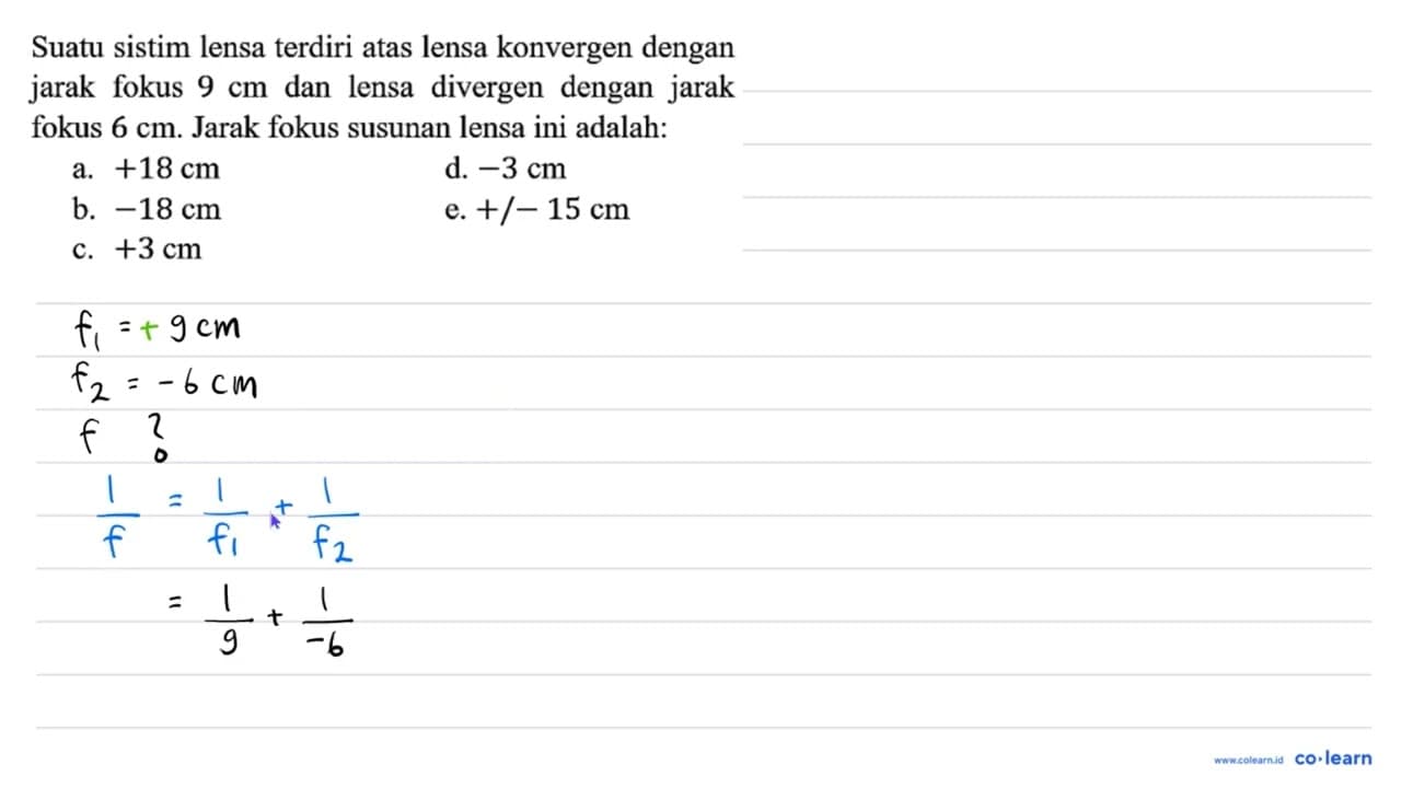 Suatu sistim lensa terdiri atas lensa konvergen dengan