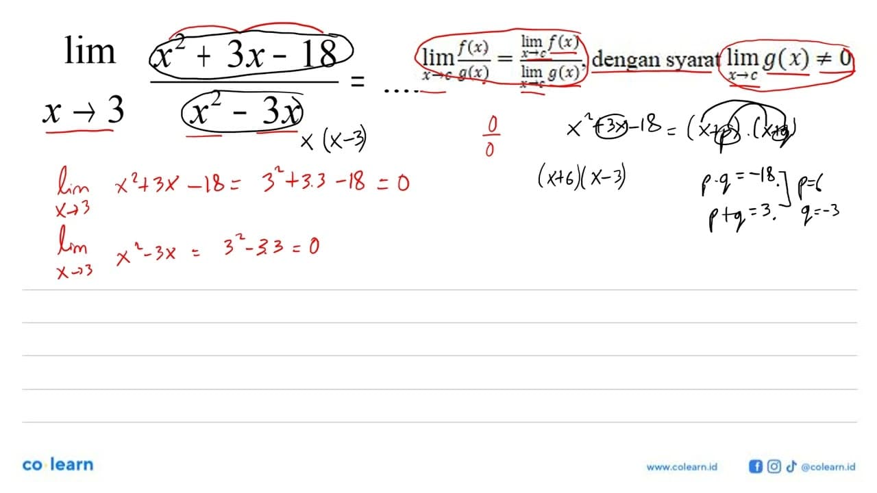 lim x->3 (x^2+3x-18)/(x^2-3x)=...