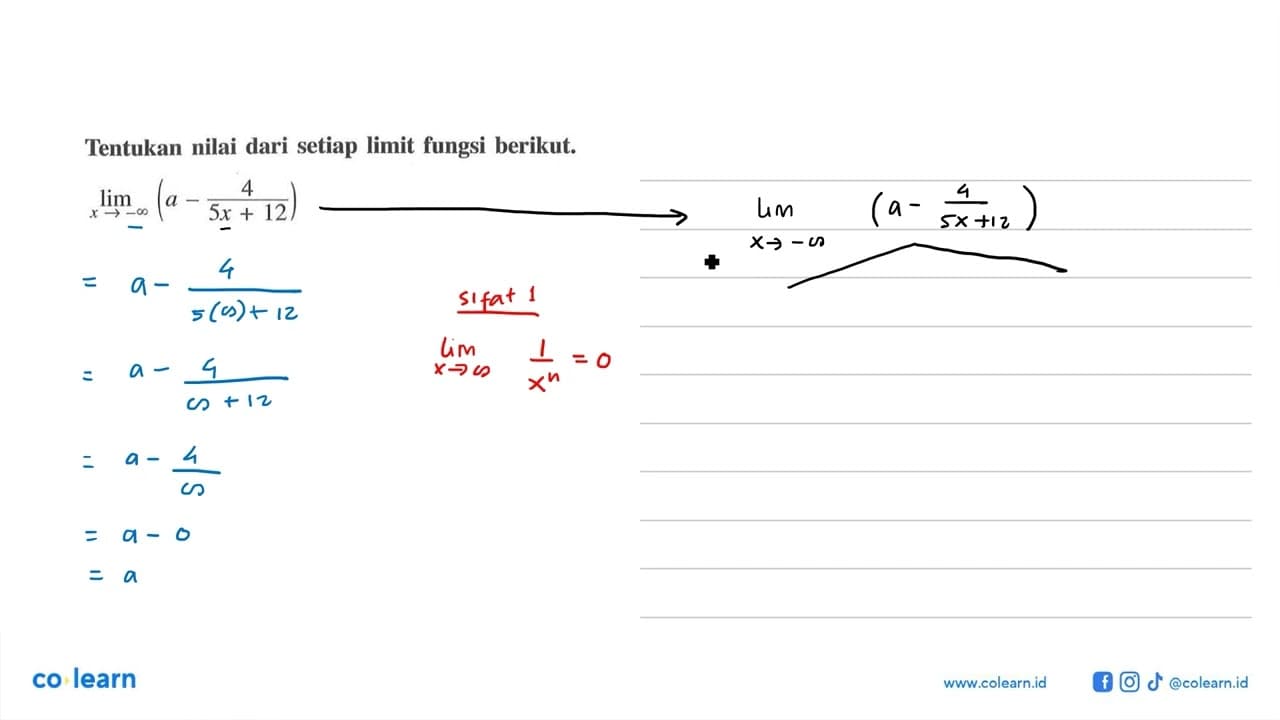 Tentukan nilai dari setiap limit fungsi berikut: limit x