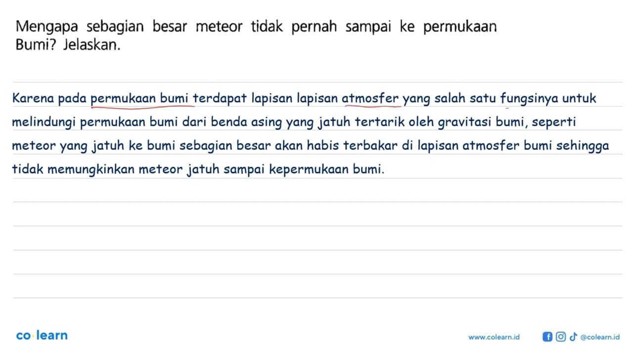 Mengapa sebagian besar meteor tidak pernah sampai ke