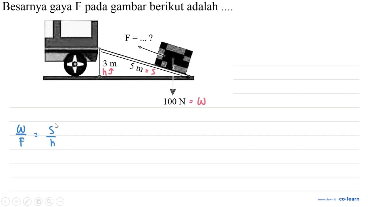 Besarnya gaya F pada gambar berikut adalah .... F = ... ? 3