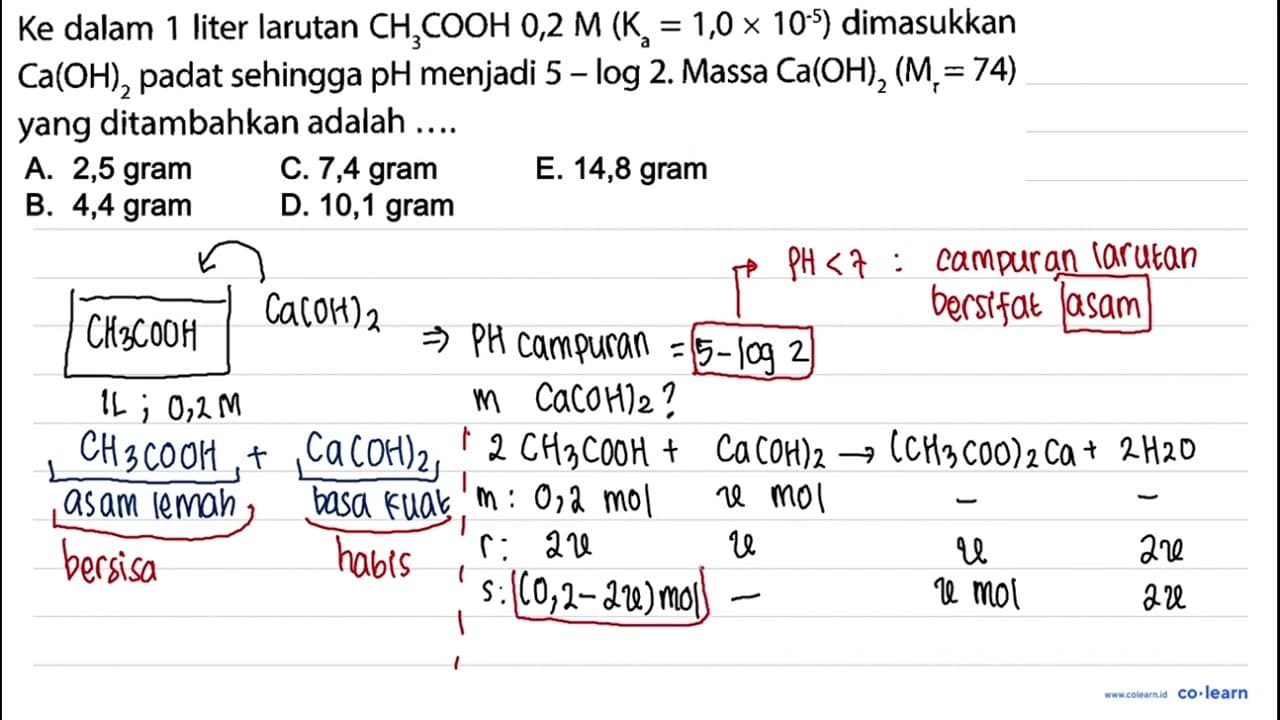 Ke dalam 1 liter larutan CH3 COOH 0,2 M(Ka=1,0 x