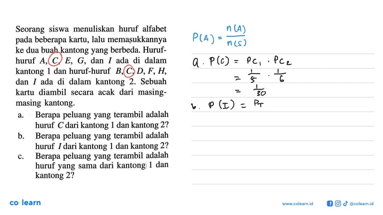 Seorang siswa menuliskan huruf alfabet pada beberapa kartu,