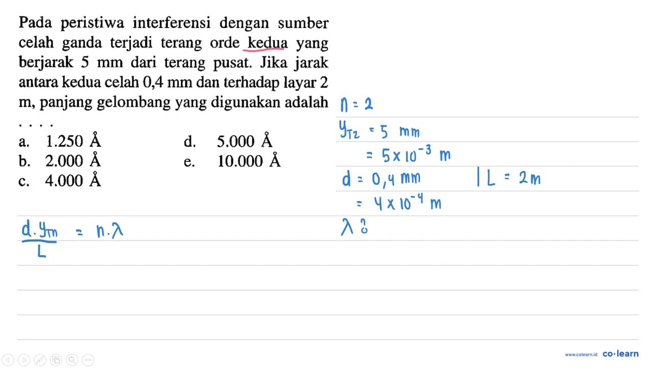 Pada peristiwa interferensi dengan sumber celah ganda