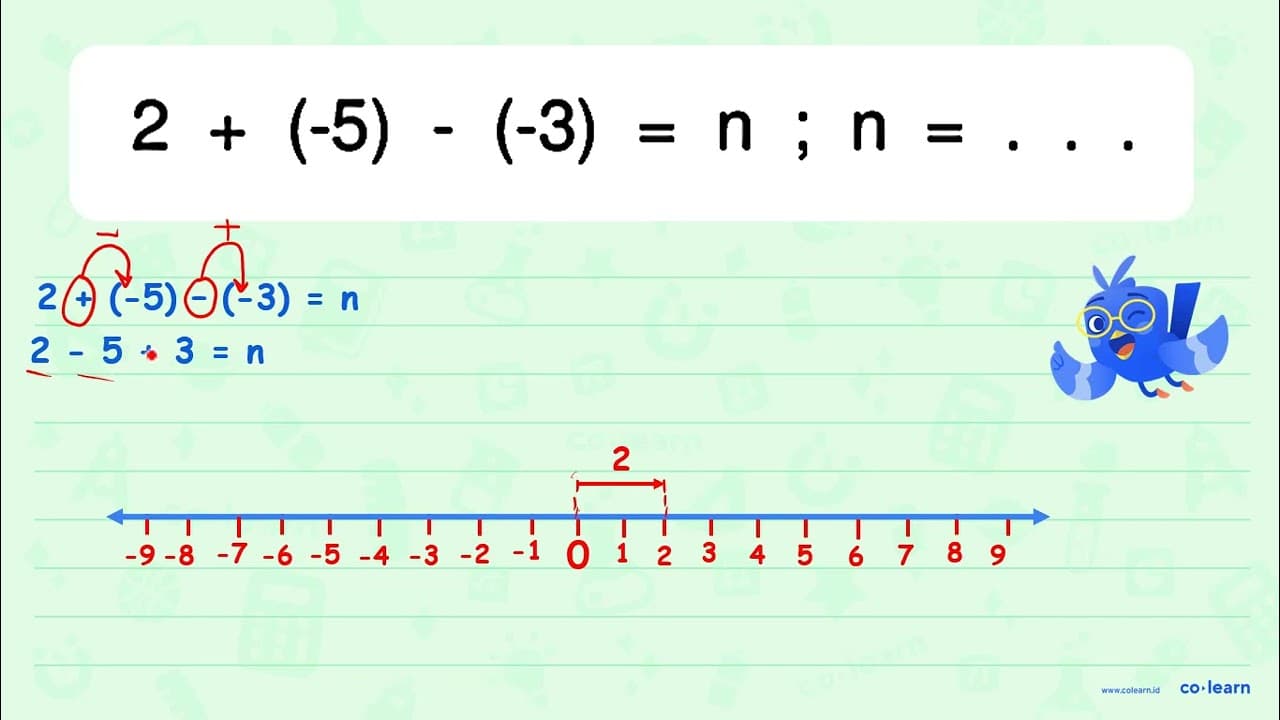 2+(-5)-(-3)=n ; n=...