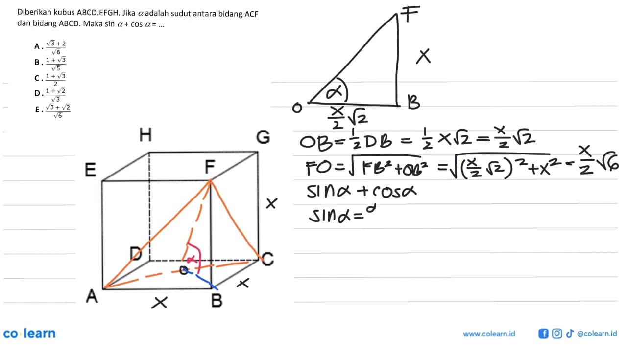 Diberikan kubus ABCD.EFGH. Jika alpha adalah sudut antara