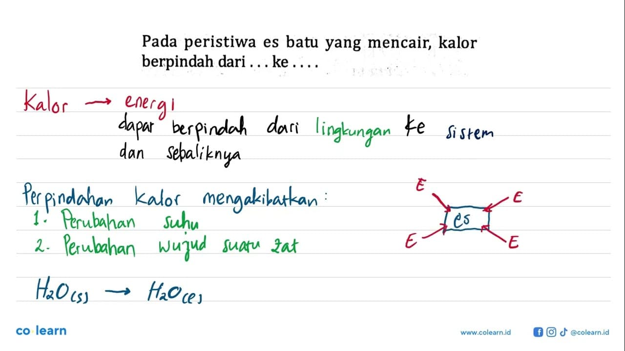 Pada peristiwa es batu yang mencair, kalor berpindah dari