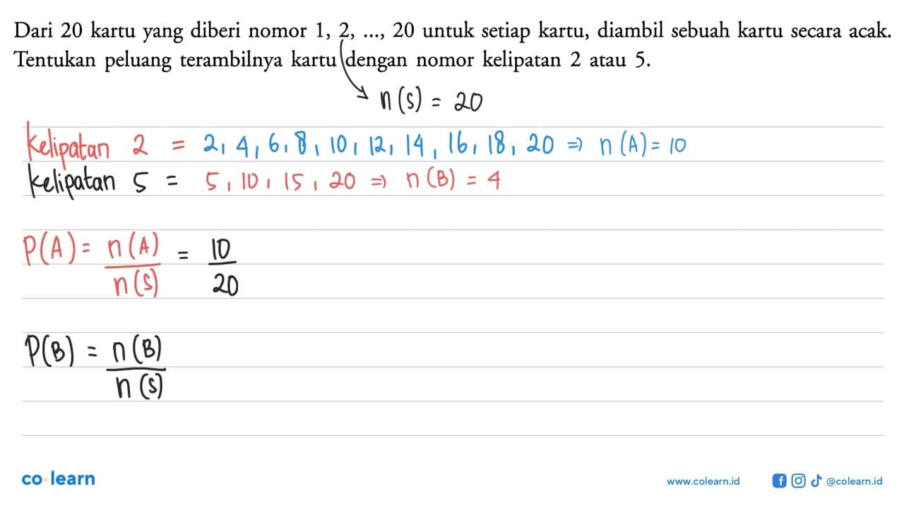 Dari 20 kartu yang diberi nomor 1, 2, ..., 20 untuk setiap