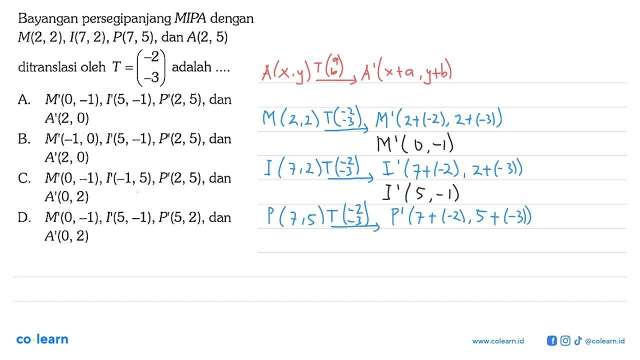 Bayangan persegipanjang MIPA dengan M(2,2), I(7,2), P(7,5),