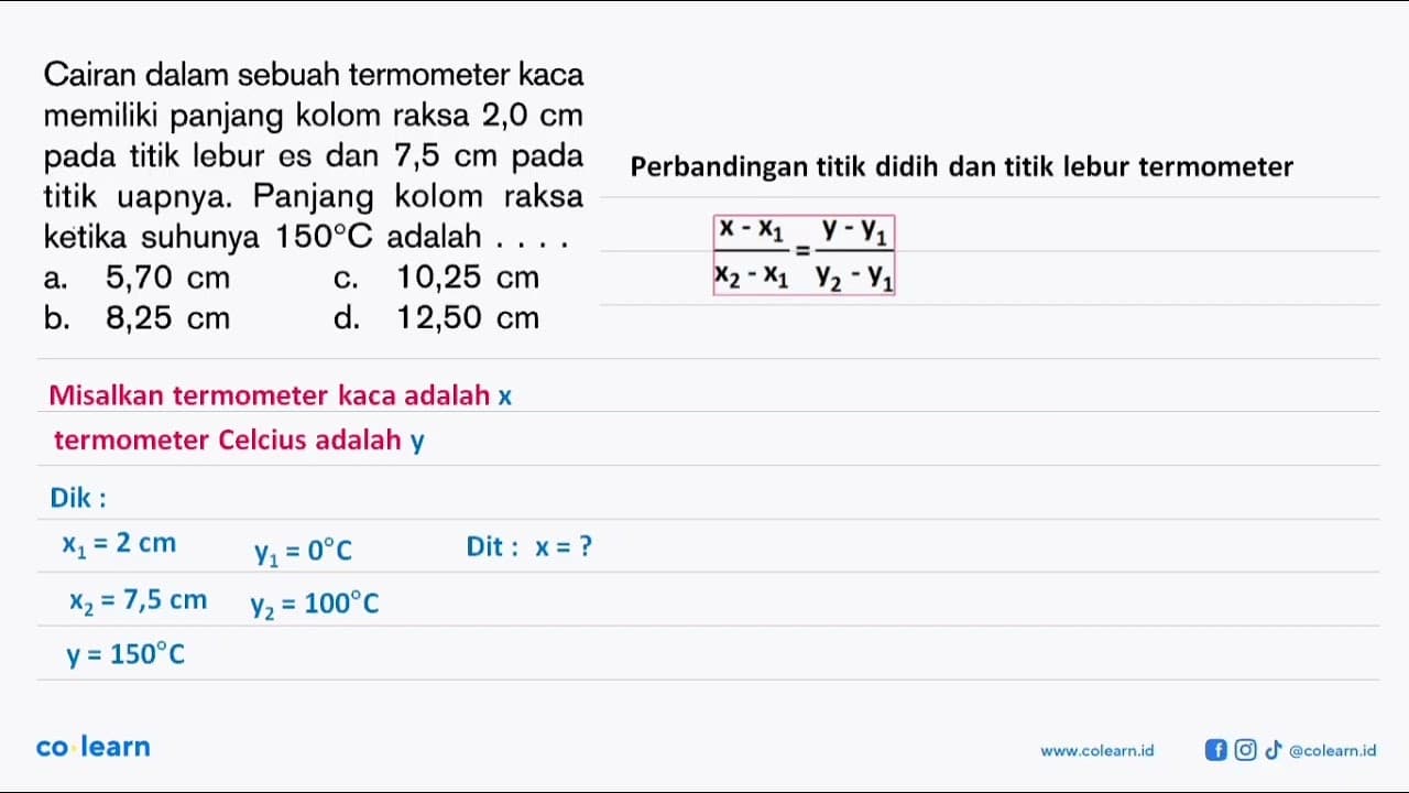 Cairan dalam sebuah termometer kaca memiliki panjang kolom