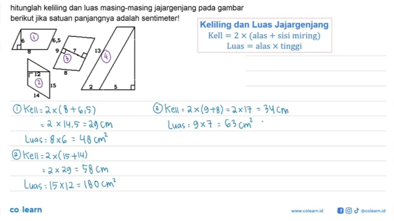 hitunglah keliling dan luas masing-masing jajargenjang pada