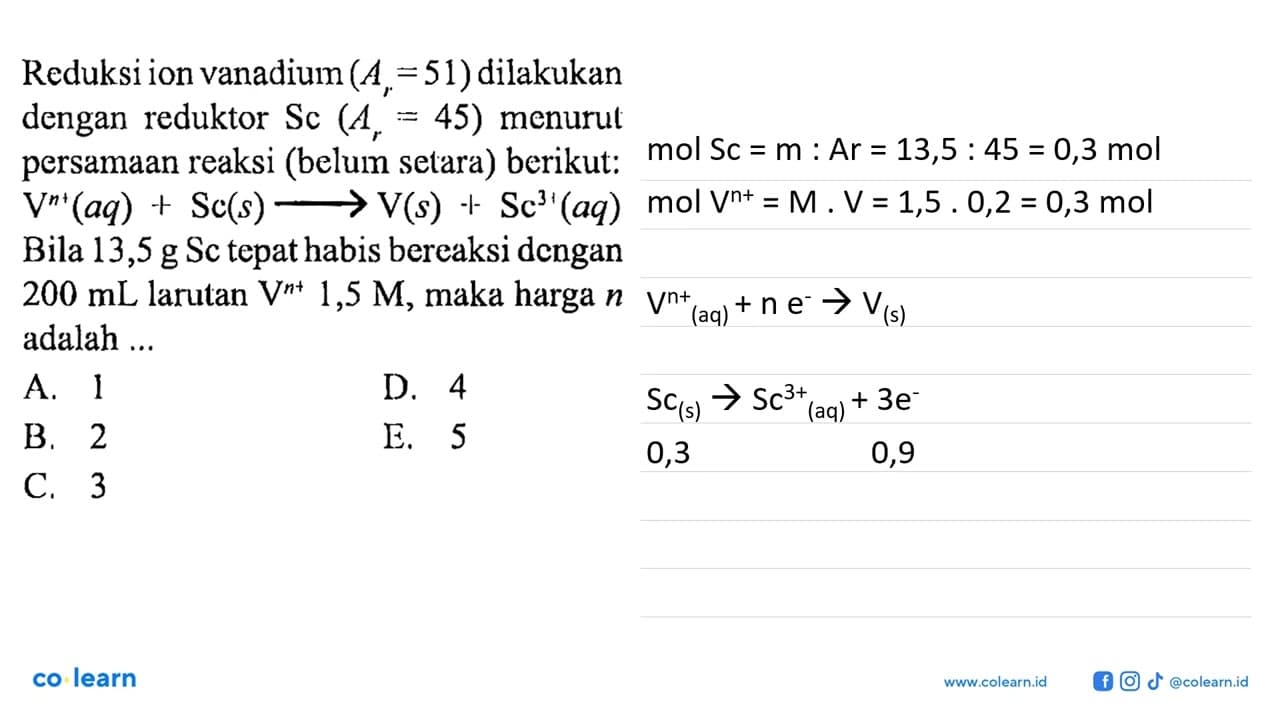 Reduksi ion vanadium (Ar = 51) dilakukan dengan reduktor Sc