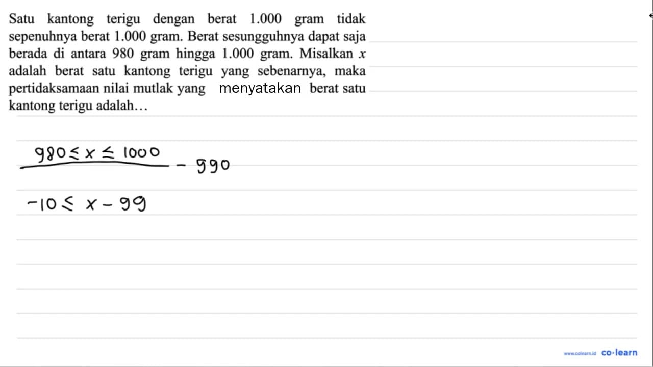 Satu kantong terigu dengan berat 1.000 gram tidak