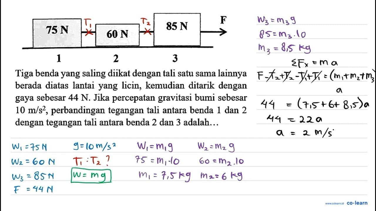 Tiga benda yang saling diikat dengan tali satu sama lainnya