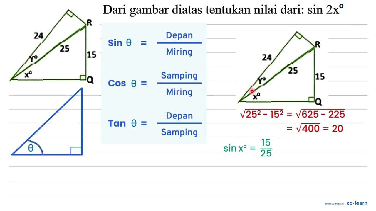 Dari gambar diatas tentukan nilai dari: sin 2 x