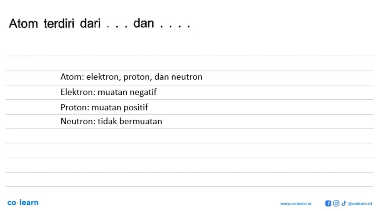 Atom terdiri dari . . . dan . . . .