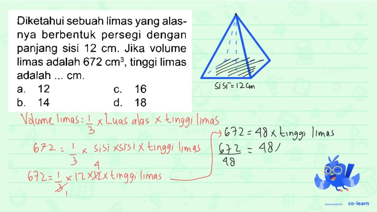 Diketahui sebuah limas yang alasnya berbentuk persegi