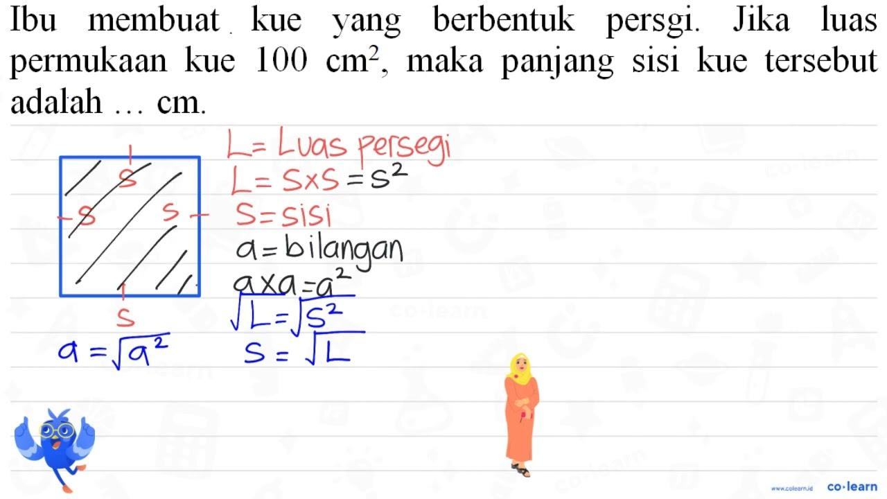 Ibu membuat kue yang berbentuk persgi. Jika luas permukaan